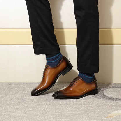 Designer Genuine Leather Mens Wholecut Oxford Shoes Luxury Brand Black Brown Dress Shoes for Business Office Formal Wear
