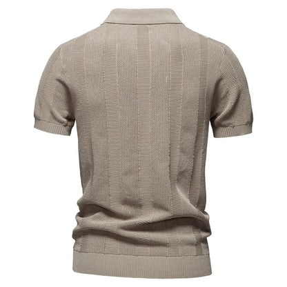 2025 Men's Solid & Striped Mesh Polo Shirt - Breathable Knit Casual Top with Turn-Down Collar