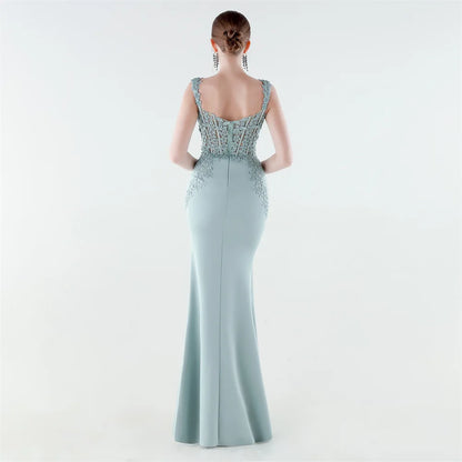 10 Colors Women's Sexy Slit Evening Dress with Appliques Soft Satin Wedding Party Dresses Prom Gowns robe de soiree