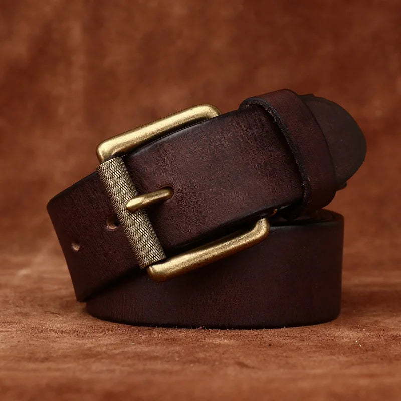 3.8CM Genuine Leather Belt Men Luxury Strap Male Fashion Pure Cowhide Copper Buckle Wild Classic Retro Pin Buckle High Quality