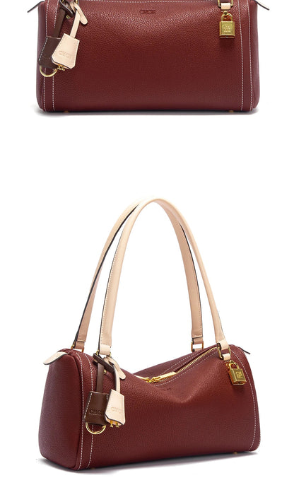 Fashionable Women's Boston Bag Autumn/Winter New Collection Simple Large Capacity Brown Shoulder Bag Texture Handbag