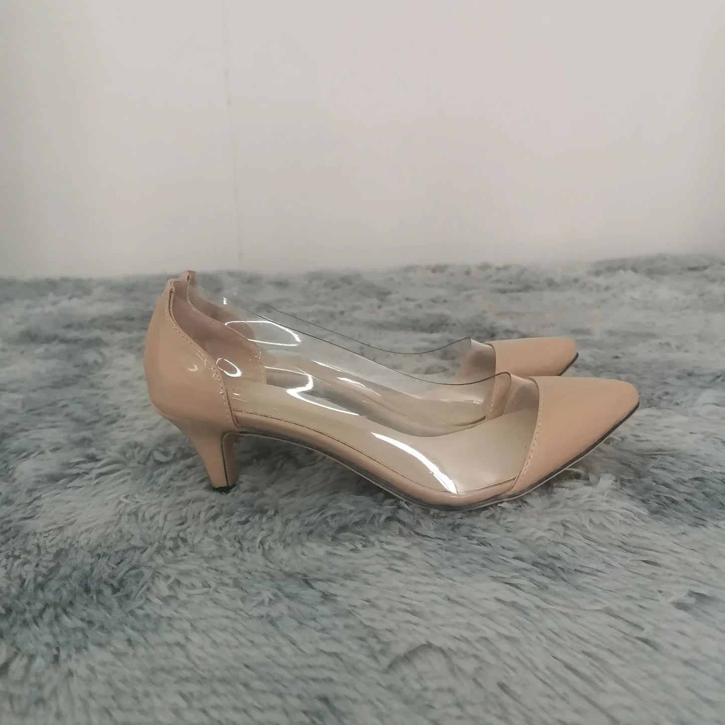 Women Pumps Spring Autumn PVC Transparent 5cm Low Heels Sexy Pointed Toe Slip-on Thin High Heels Party Wedding Shoes