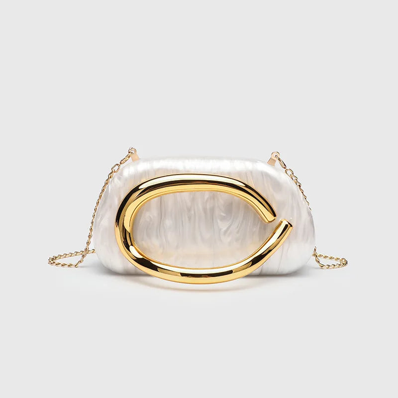 Classic round Box Handheld Dinner Bag Miniature Retro Metal Handle Chain Shoulder Strap Crossbody Bag Street Trend Hard PU Bag