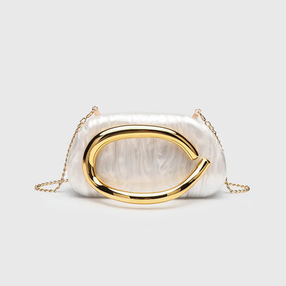 Classic round Box Handheld Dinner Bag Miniature Retro Metal Handle Chain Shoulder Strap Crossbody Bag Street Trend Hard PU Bag