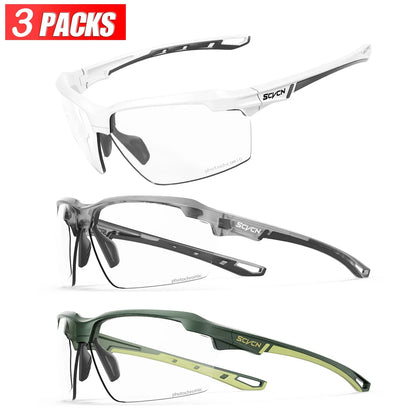 3PACKS Photochromic Cycling Sunglasses Glasses Bike MTB Bicycle Hiking Golf UV400 Sports Glasses for Men Women Baseball