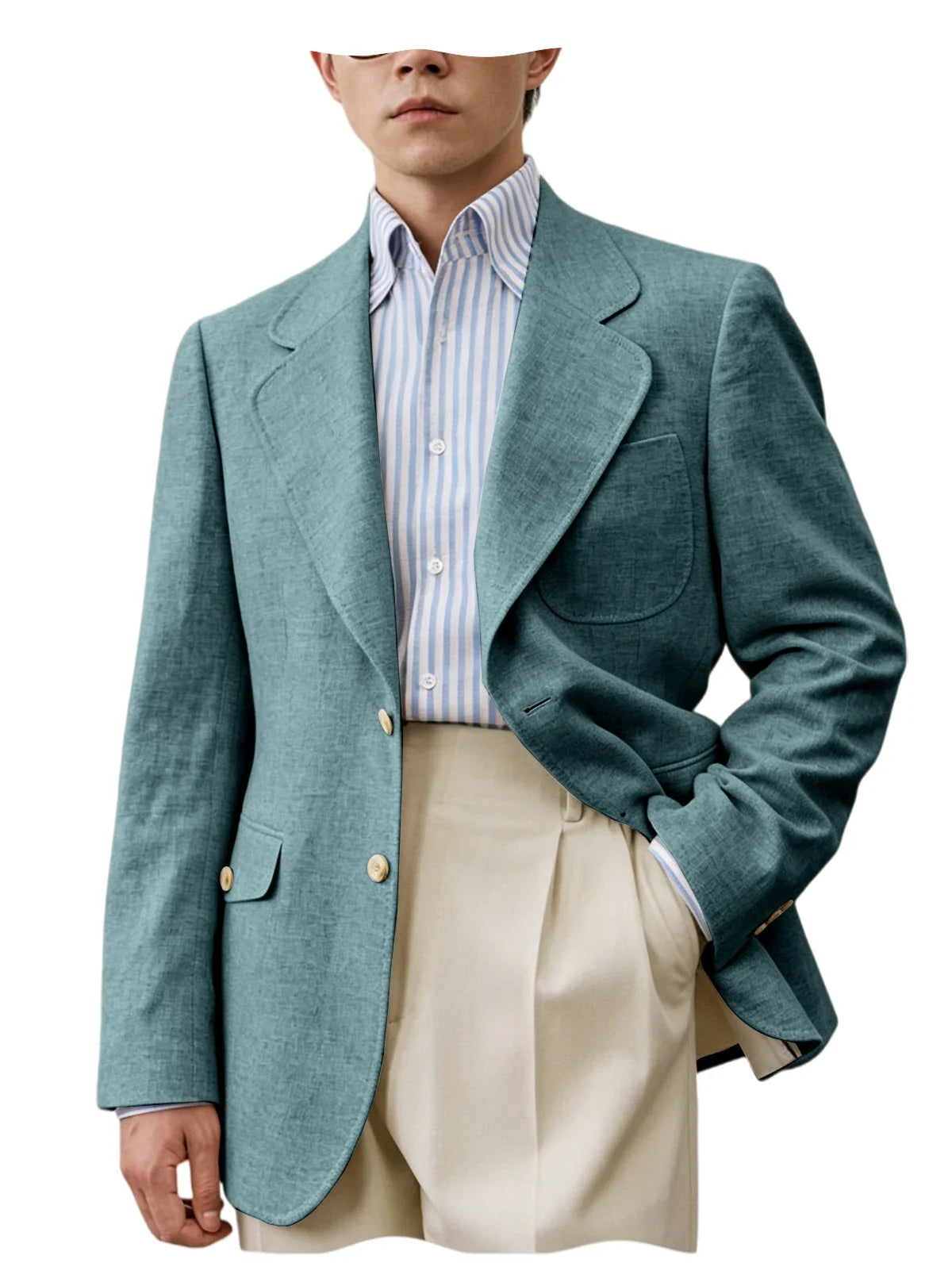 Men Premium Linen Fabric Suit Jacket Breathable Slim Fit Formal Office Daily Travel Streetwear Blazer Casual Coat