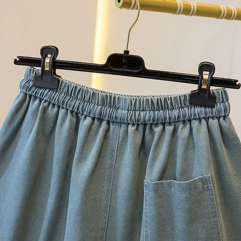 Women's High Waist Denim Shorts Summer Casual Loose Wide Leg with Lace Edging Five Points Trousers