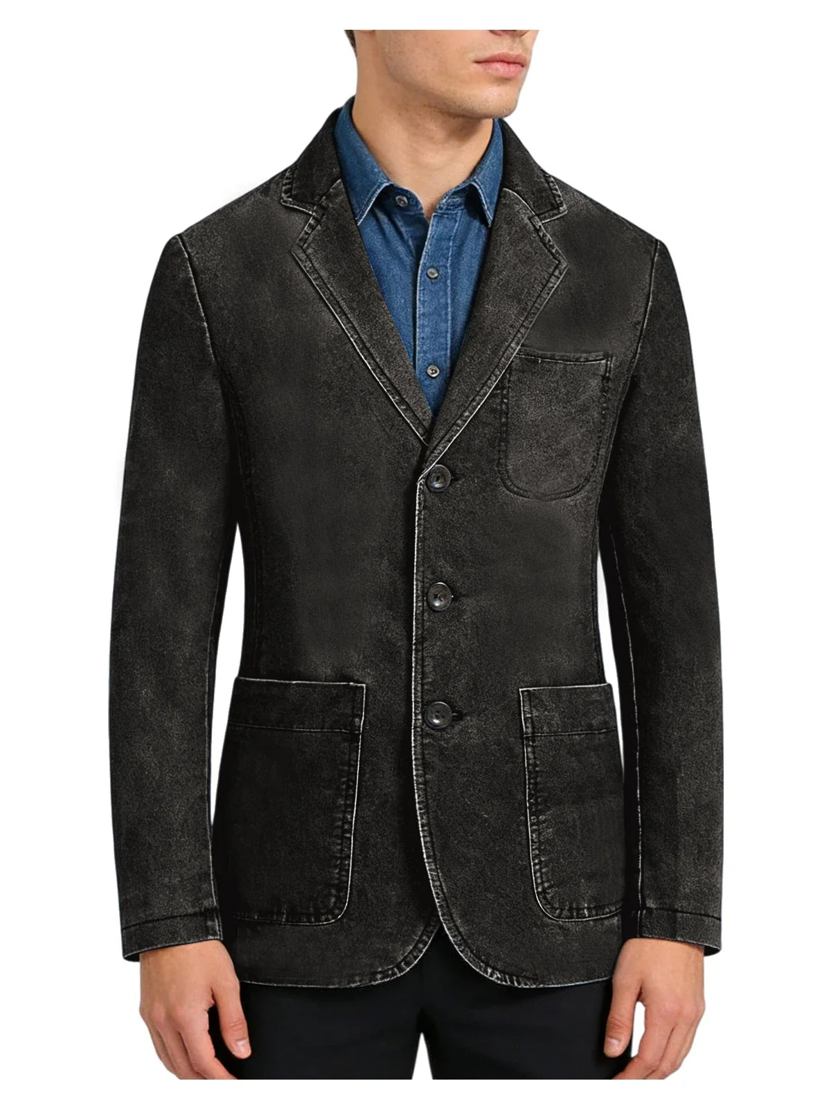 Men‘s Casual Denim Blazer Notch Lapel Jean Jacket Lightweight Stretch Suit Sport Coat with Pockets