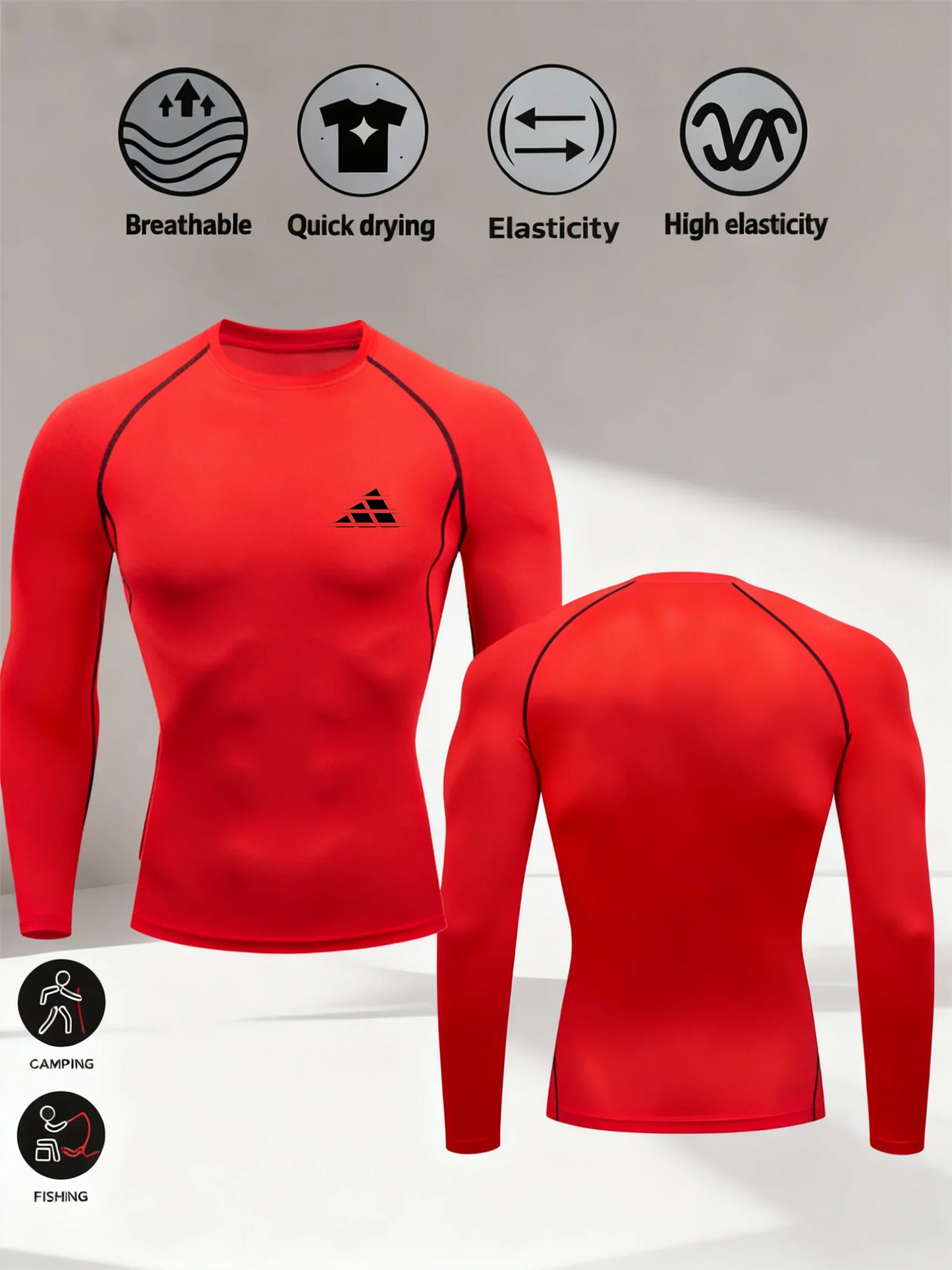 Men Sport T-shirt Quick Dry Triangular print Running Shirt Long Sleeve Compression Top Gym T Shirt Men Fitness Tight Rashgard ﻿