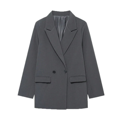 Women's Double-Breasted Solid Color Blazer Coat Long Sleeve Office Wear for Spring Autumn Winter Old Money Style