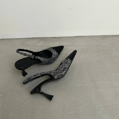New style pointed-toe fashionable high-heeled shoes for women with thin heels open-back, shallow-cut and suitable foroutdoorwear