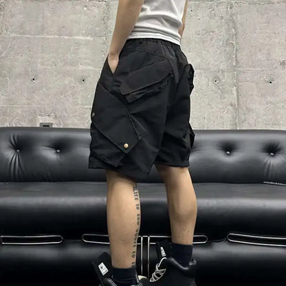 Summer New Men Tide High Street Drawstring Pocket Sports Casual Safari Style Shorts Loose Light Luxury Simple Capris HK4528