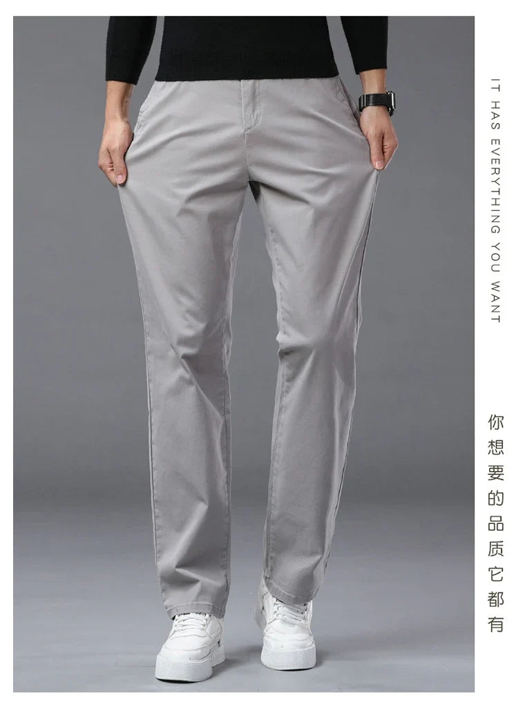 190 Cm Tall Men's Pants Summer Straight Chino Trouser Male Stretch Cotton Office Work Extra Long Leg Length 115 110cm Lengthed