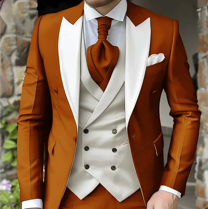 Men's Elegant Peak Lapel Tuxedo 3-Piece Suit with Blazer Vest Formal Men's Suit for Business Prom Business Dinner