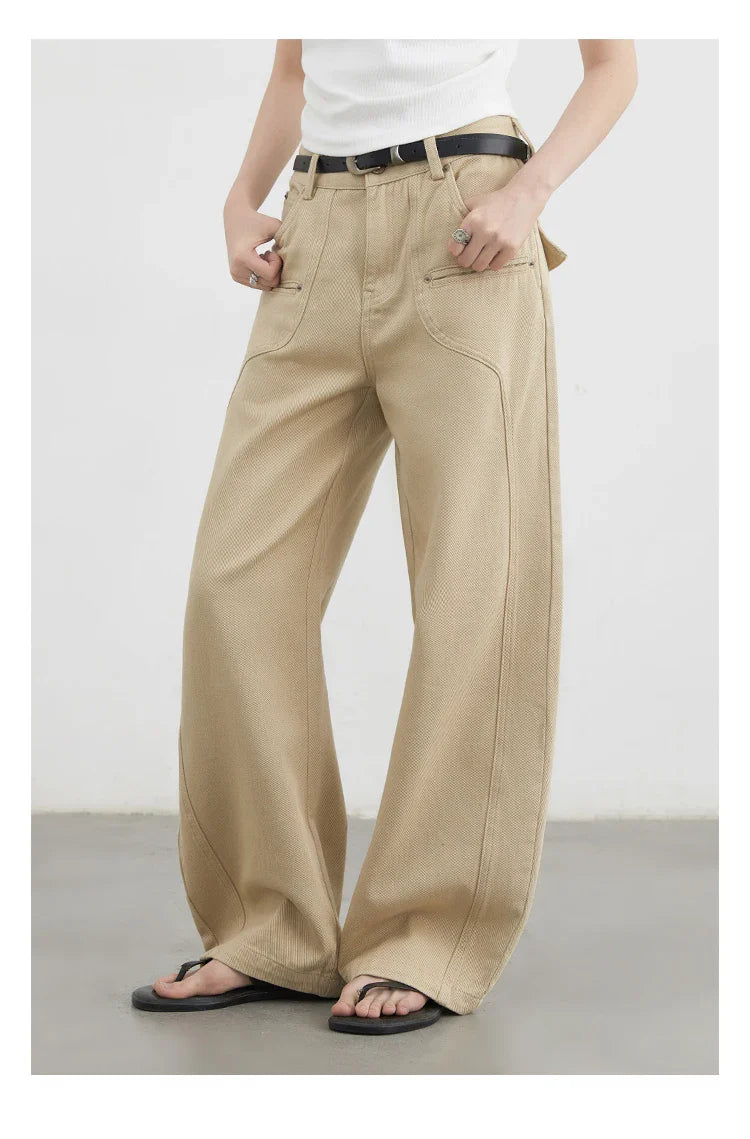 Women Jeans Solid Loose Casual New Split Wide Leg Denim Pant Workwear Female Trousers Spring Autumn 2025