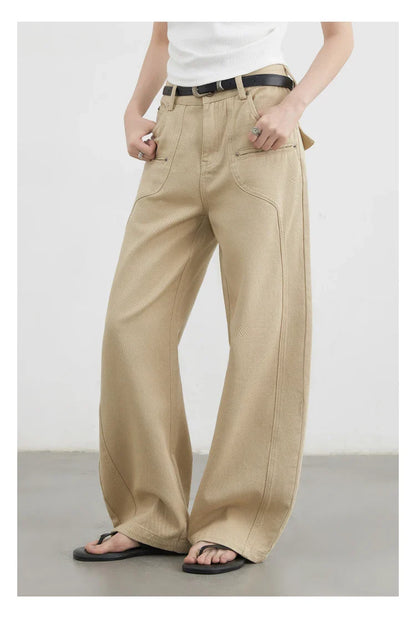 Women Jeans Solid Loose Casual New Split Wide Leg Denim Pant Workwear Female Trousers Spring Autumn 2025