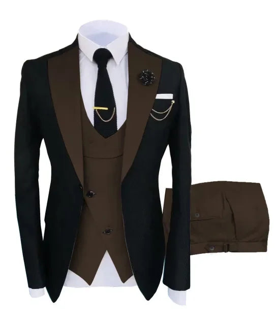 New Costume Slim Fit Men Suit Slim Fit Business Suits Groom Black Tuxedos For Formal Wedding Suit Jacket Pant Vest 3 Pieces