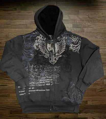Mountainous Carving Harajuku Hoodie Y2K New Fleece Thickened Got Print Zipper Hoodie Women Street Hip Hop Joker Loose Sweatshirt