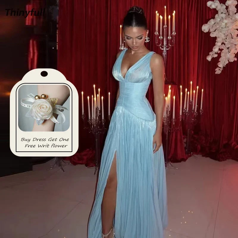 A-line Shiny Satin Arab Prom Dresses V-neck Sleeveless Evening Party Gown Dubai Long Dress Robes De Soirée Customized