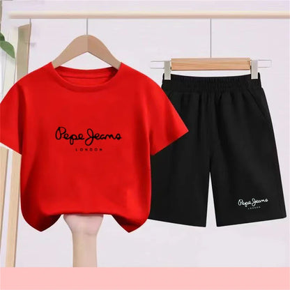 Summer T-shirt Children Short Sleeve Age 3-12 Girls Boy Set White Tshirt+Shorts 2pcs Youngster Cool Refreshing Kids Print Set