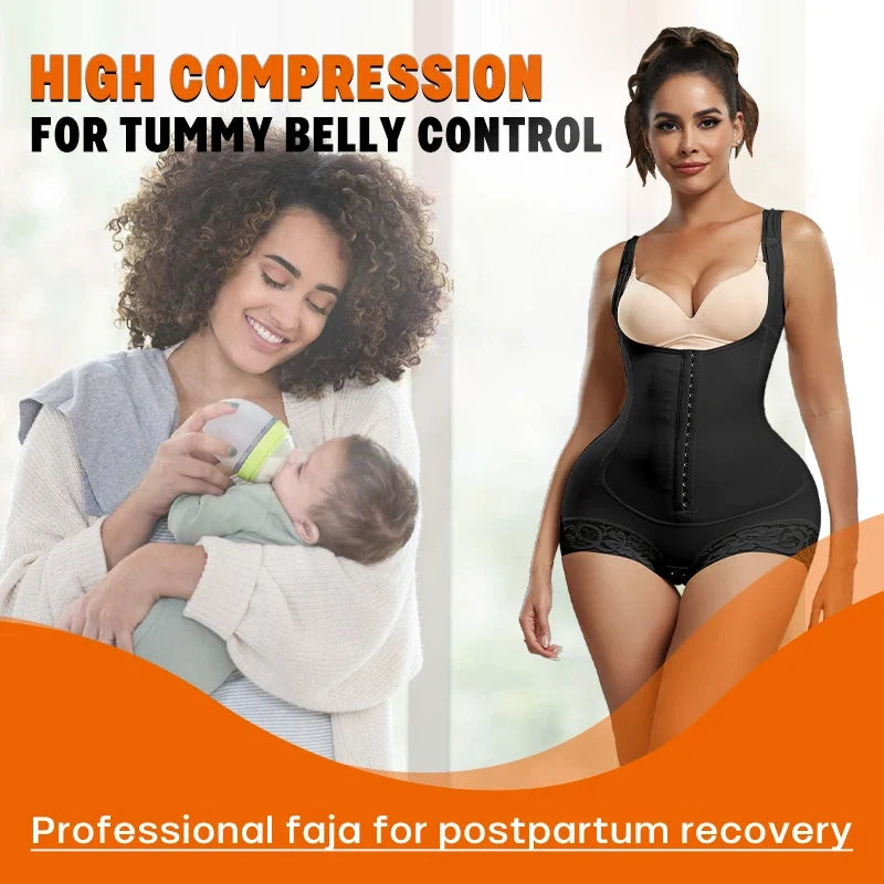 Bodysuit Shapewear Women Tummy Control Butt Lifter Faja Body Shaper Open Crotch With Hooks Design
