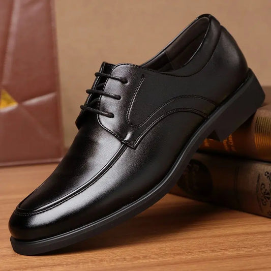 Office Men's Leather Derby Shoes Flat Black Male Casual Shoe Lace Up New in Promotion Adults Fashion 2025 Classic Original Trend