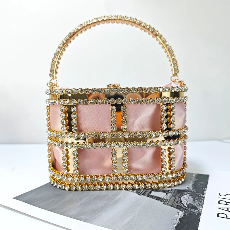 Ladies Rhinestone Evening Bag Fashionable Banquet Luxury Designer Handbag Metal Unique Bucket Versatile Women Tote Bag