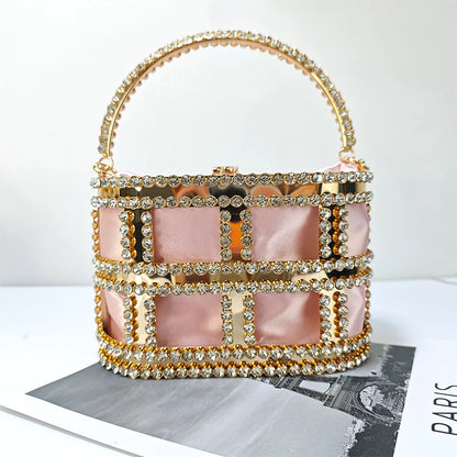 Ladies Rhinestone Evening Bag Fashionable Banquet Luxury Designer Handbag Metal Unique Bucket Versatile Women Tote Bag