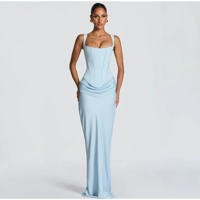 Lady Sexy Strapless Split Solid Pleated Dress Women Chic Backless High Waist Off-shoulder Dresses 2026 New Evening Party Gowns