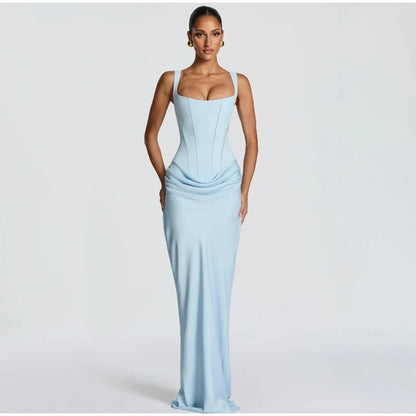 Lady Sexy Strapless Split Solid Pleated Dress Women Chic Backless High Waist Off-shoulder Dresses 2026 New Evening Party Gowns