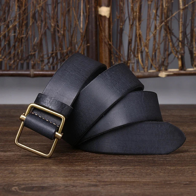 3.8 Wide Pure Cowhide Genuine Leather for Men's High Quality Jeans No Drilling Smooth Buckle Belts Cowboy Waistband Male Fashio