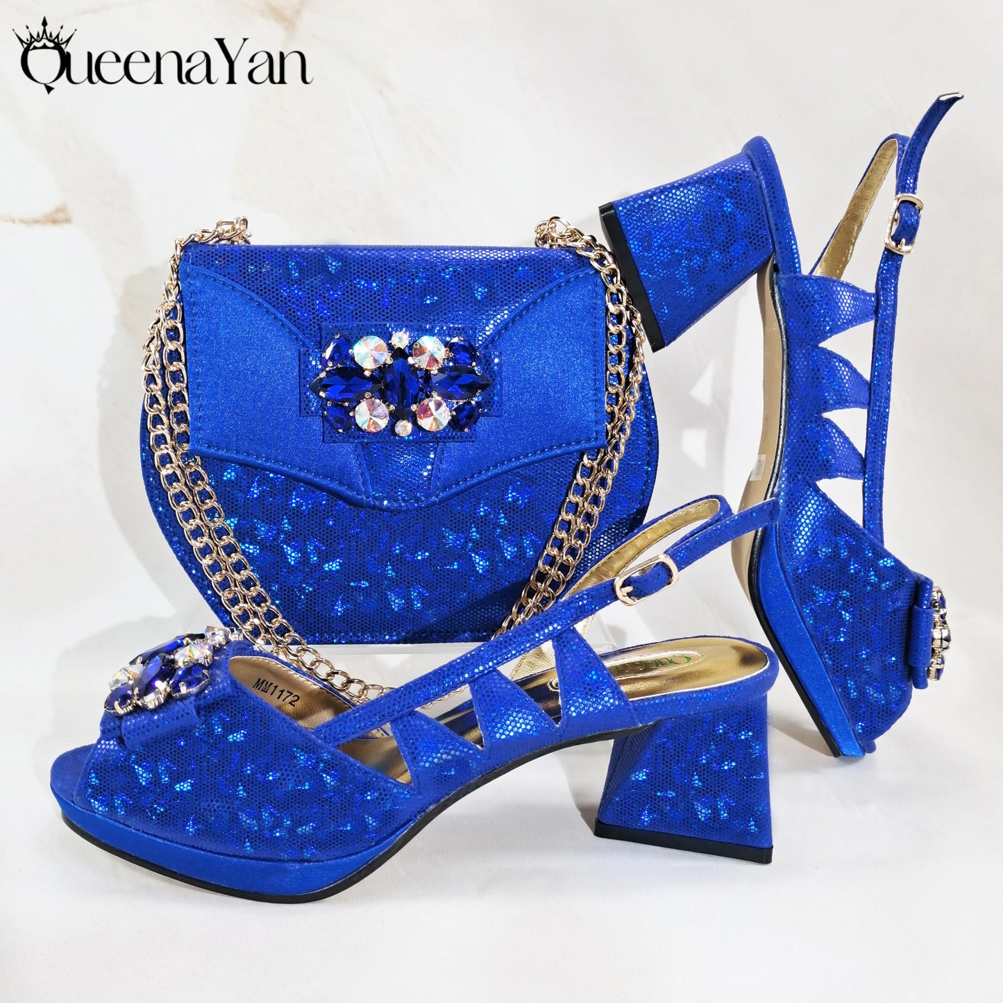 2025 New-Season Peep Toe Ladies' Shoes Elegant Coral Color Diamond-Embellished High Heels Italian-Designed Shoe and Handbag Set