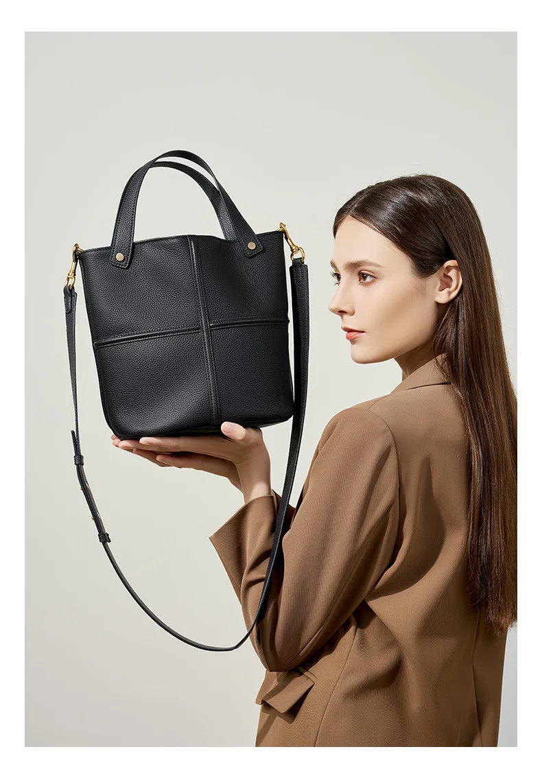 Women Bucket shoulder bag brand design Cowhide ladies handbags and purses genuine leather Tote Bags female messenger Bag Bolsas