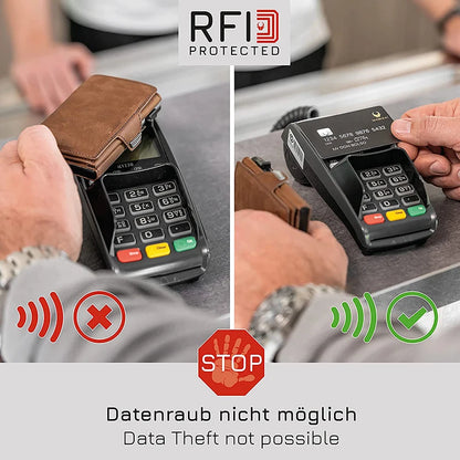 Porte-cartes Pop-Up avec protection RFID en cuir véritable Portefeuille avec compartiment pour billets et pièces de monnaie pour hommes et femmes