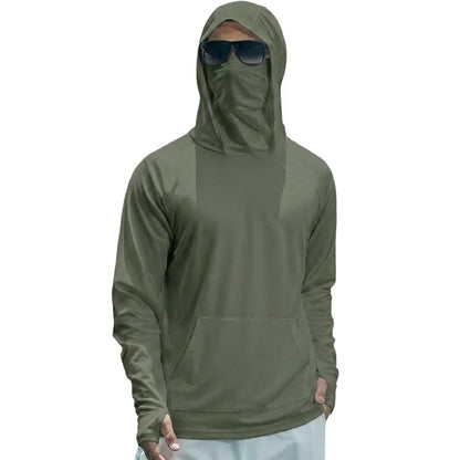 Summer UPF50+ Performance Mens T-Shirt Long Sleeve Hoodie Sun Running Quick Dry Shirts Sunscreen Fishing Ice Silk Streetwear