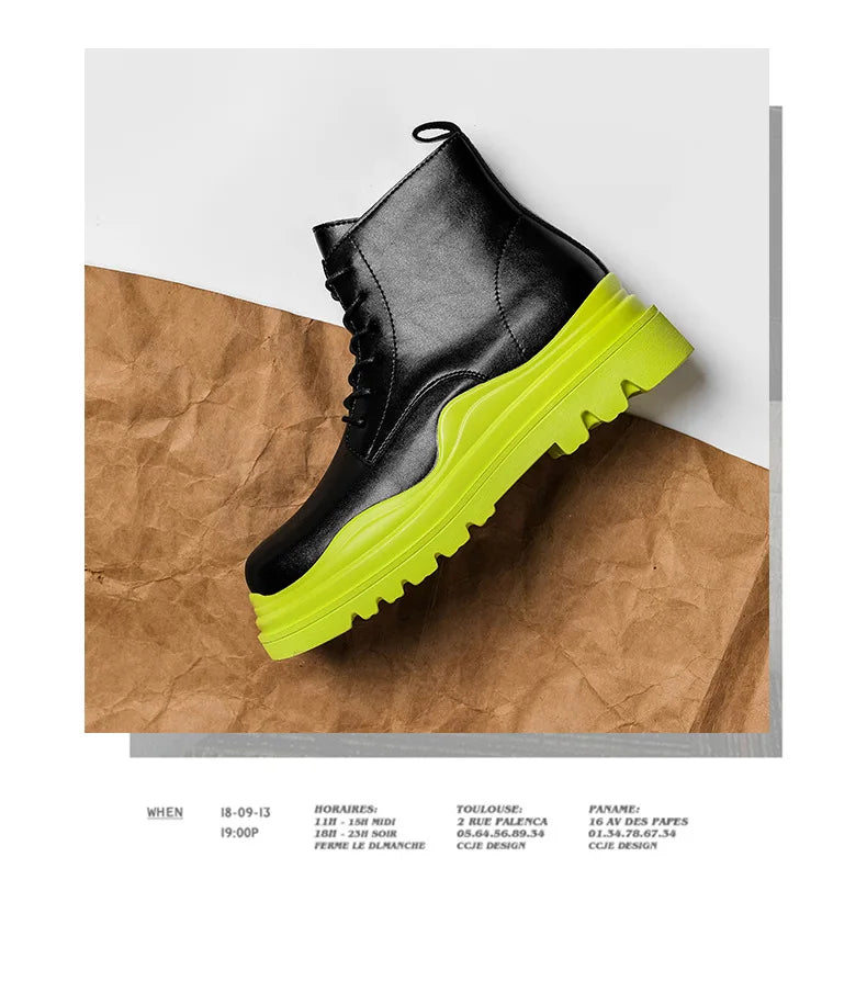 Fashion Mens Sheoes Platform Chelsea Boots Thick Bottom Split Leather Ankle Boots Male Footwear Round Toe Short Boots