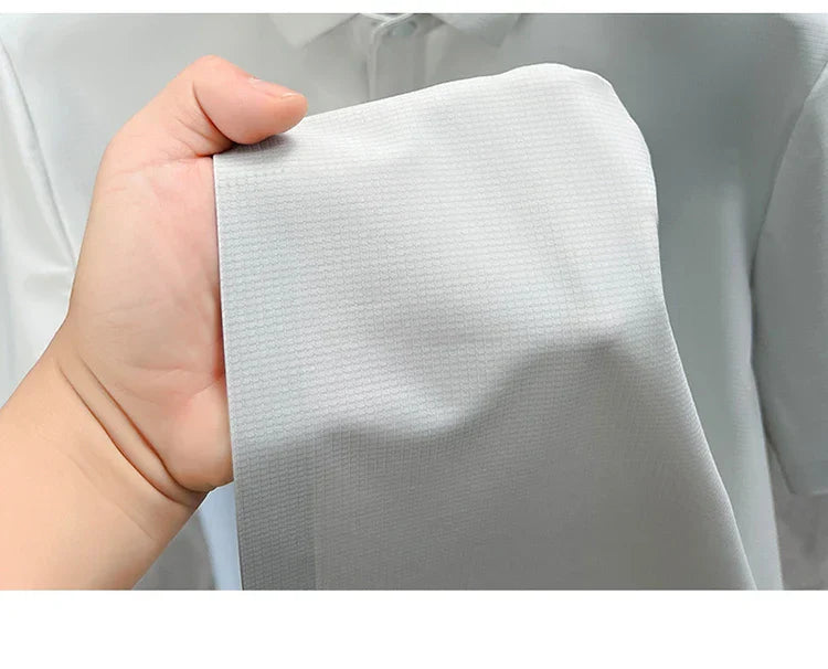 Summer Short Sleeve T-Shirt - Premium Jacquard Spandex, 7A Antibacterial, Seamless, Contrast Color, Split Hem, Wrinkle-Free Polo