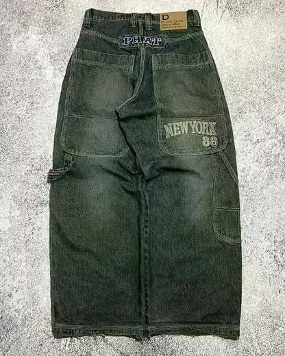 American Street Trend Letter Embroidered Loose Jeans Men Harajuku Y2K New Hip Hop Oversized Wide-leg Pants Unisex Mopping Jeans