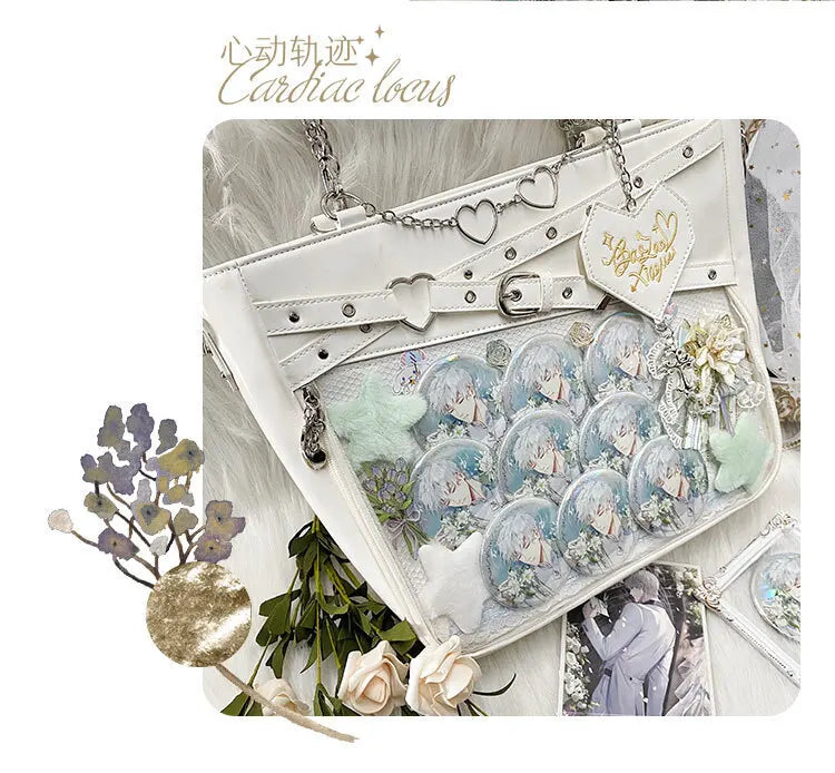 Aesthetic Underarm Ita Bag Streetwear Girl Transparent Shoulder Bag Heart Shape Chic Chain Handbag DIY Display Crossbody Bag