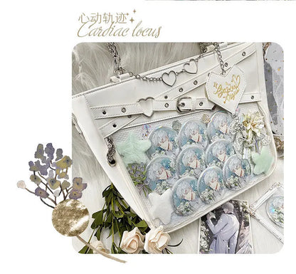 Aesthetic Underarm Ita Bag Streetwear Girl Transparent Shoulder Bag Heart Shape Chic Chain Handbag DIY Display Crossbody Bag
