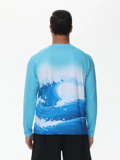 Men's Summer Fishing Shirt for Beach Vacation Swimming T-shirt, Quick-dry UPF 50+ Rash Guard Breathable Top for Board Sports