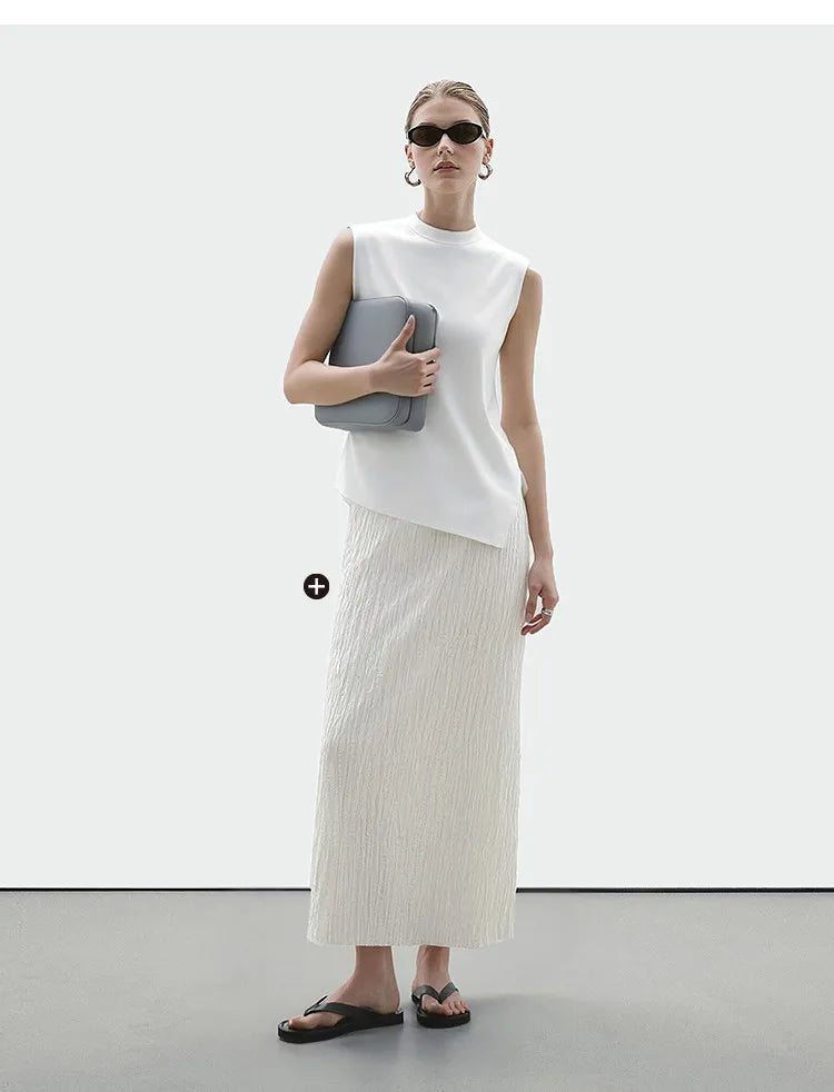 Pleated Women's Skirt 2026 Summer New Elastic Waist Flowy A-Line Midi Skirt Casual Versatile Women's Clothing 12622123