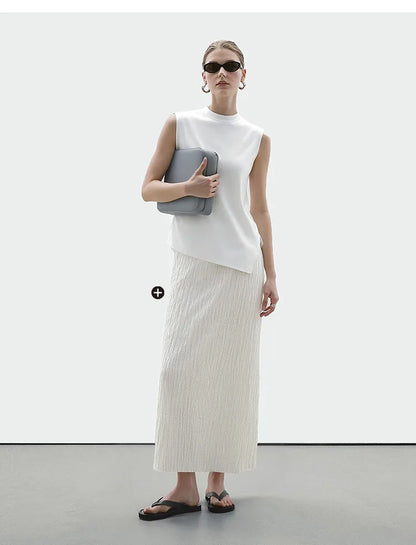 Pleated Women's Skirt 2026 Summer New Elastic Waist Flowy A-Line Midi Skirt Casual Versatile Women's Clothing 12622123