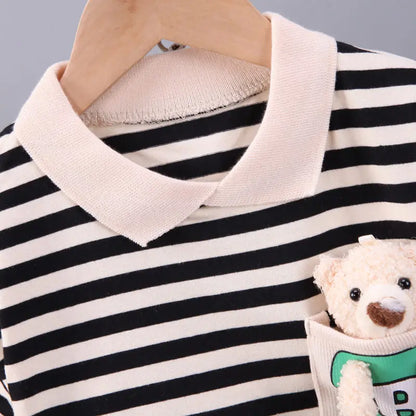 Summer Children Boys Clothing Kids Cartoon Strips T-Shirt Shorts 2Pcs/Set Toddler Sport Baby Cotton Tracksuits 1 2 3 4 5 Years