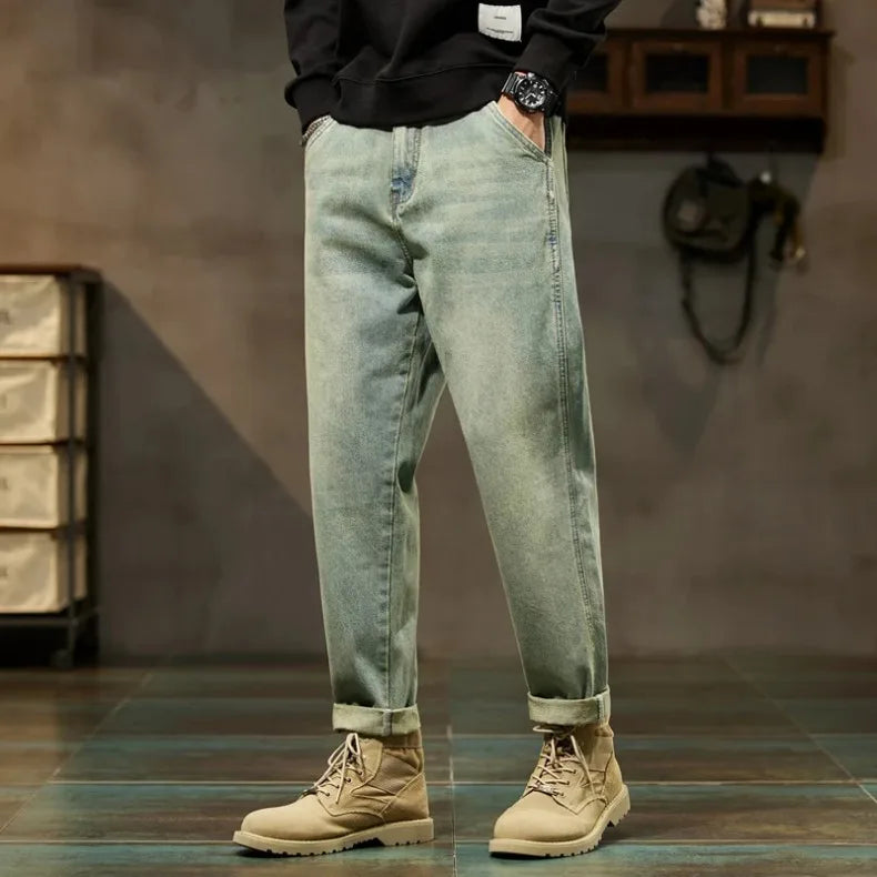 2025 Autumn and Winter New Loose and Versatile Harem Pants Retro Simple Fashion Solid Color Comfortable Versatile Jeans for Men