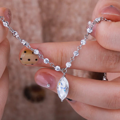 3MM Round Bubble Moissanite Diamond Tennis Neclace With 3carat Marquise Cut Pendant Neck Chain For Women 925 Silver Fine Jewelry