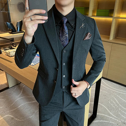 2026 High Quality (Suit + Vest + Trousers) Stylish and Handsome Casual Wedding Suit Business Suit Three-Piece Genuine