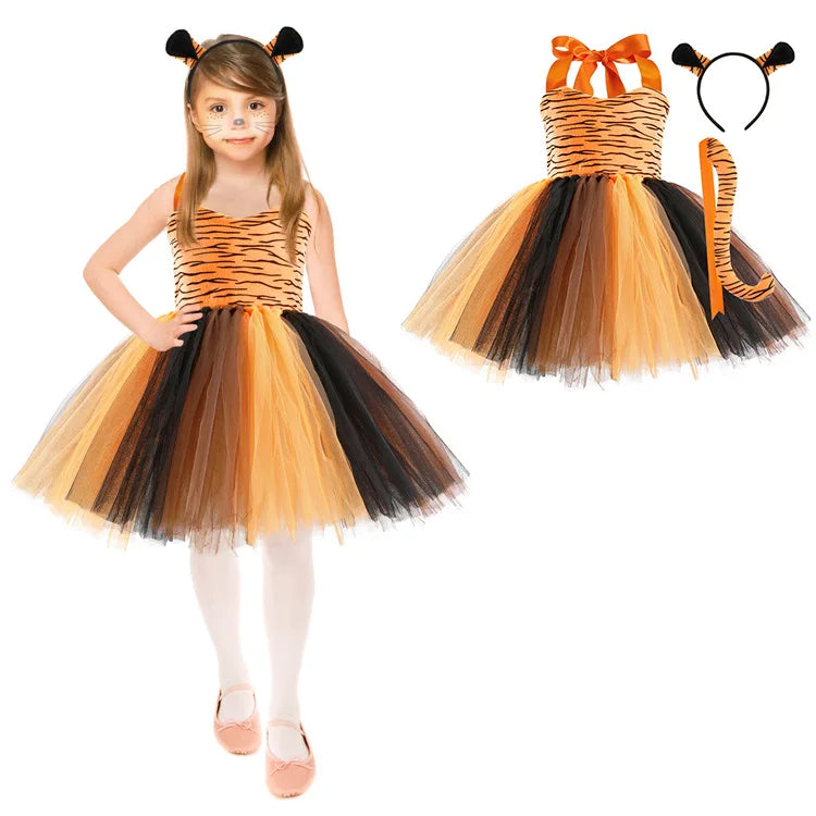 New Tutu Skirt Set Children's Clothing Animal Cos Elk Halloween Clothing Little Cat Mesh Girls' Dress School Performance Dress