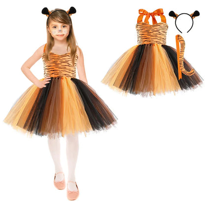 New Tutu Skirt Set Children's Clothing Animal Cos Elk Halloween Clothing Little Cat Mesh Girls' Dress School Performance Dress