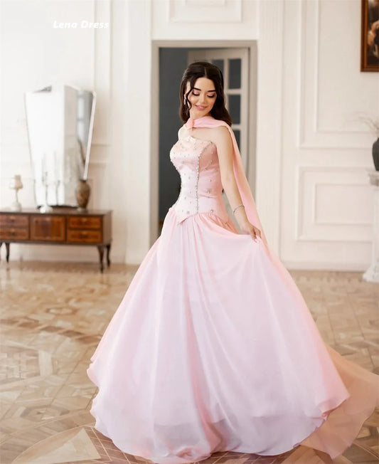 Lena Pink Evening Gown Women's Evening Dress Luxury 2025 Dresses Shawl Rhinestone Custom Made Party Dresses Woman Line A Prom